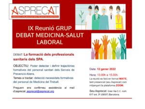 2022-01-12 Convocatòria Reunió GRUP DEBAT MEDICINA – SALUT LABORAL ASPRECAT